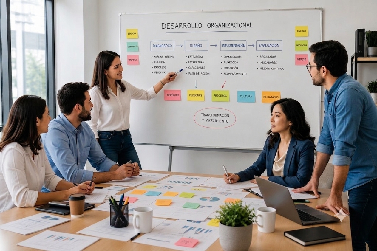Equipo trabajando en desarrollo organizacional